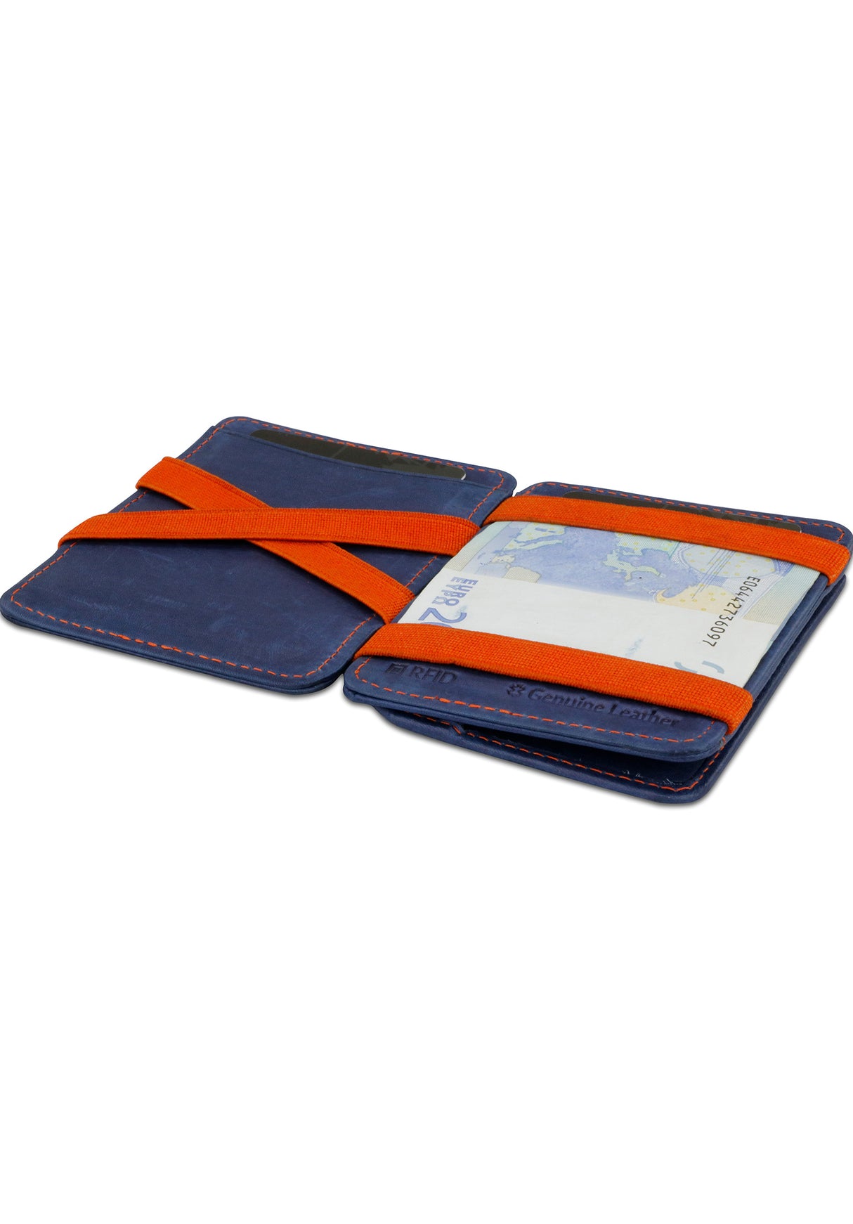 Magic Coin Wallet RFID blue-orange Closeup1