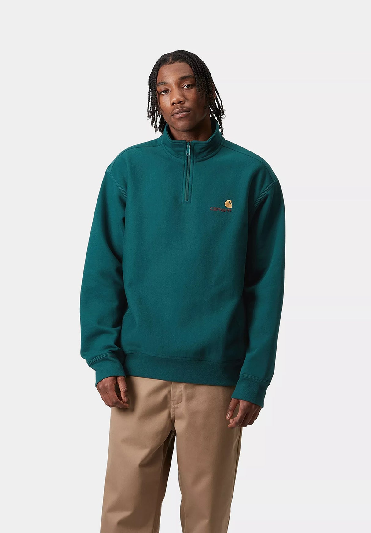 Half Zip American Script malachite Closeup1