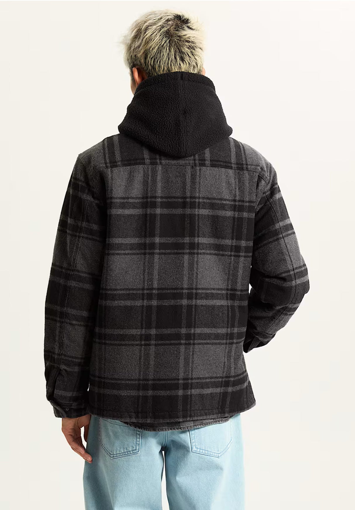 Piedmont Hooded Plaid Shacket black-asphaltheather Rueckenansicht