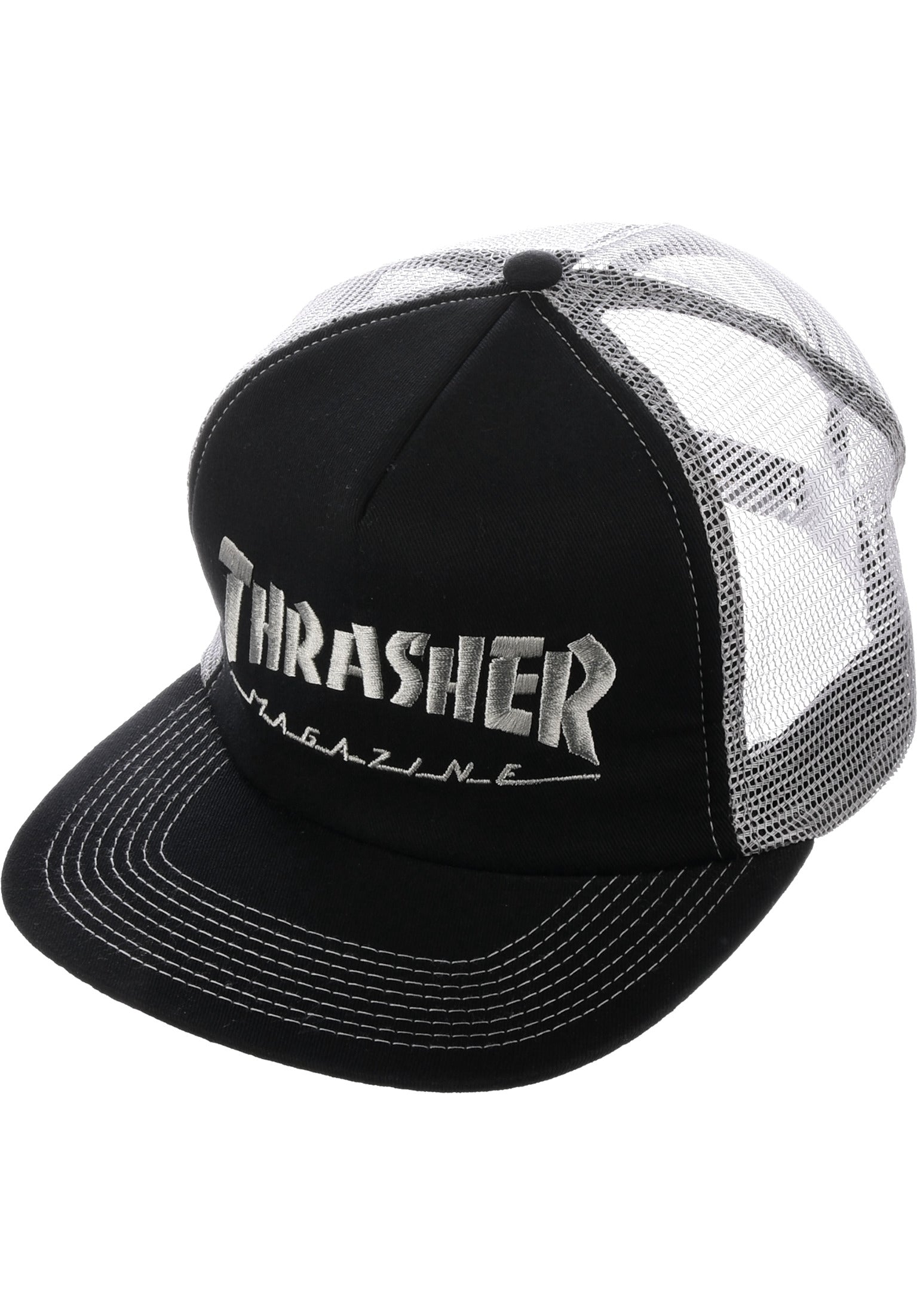 Logo Embroidered Mesh Thrasher Cap in black-grey – TITUS
