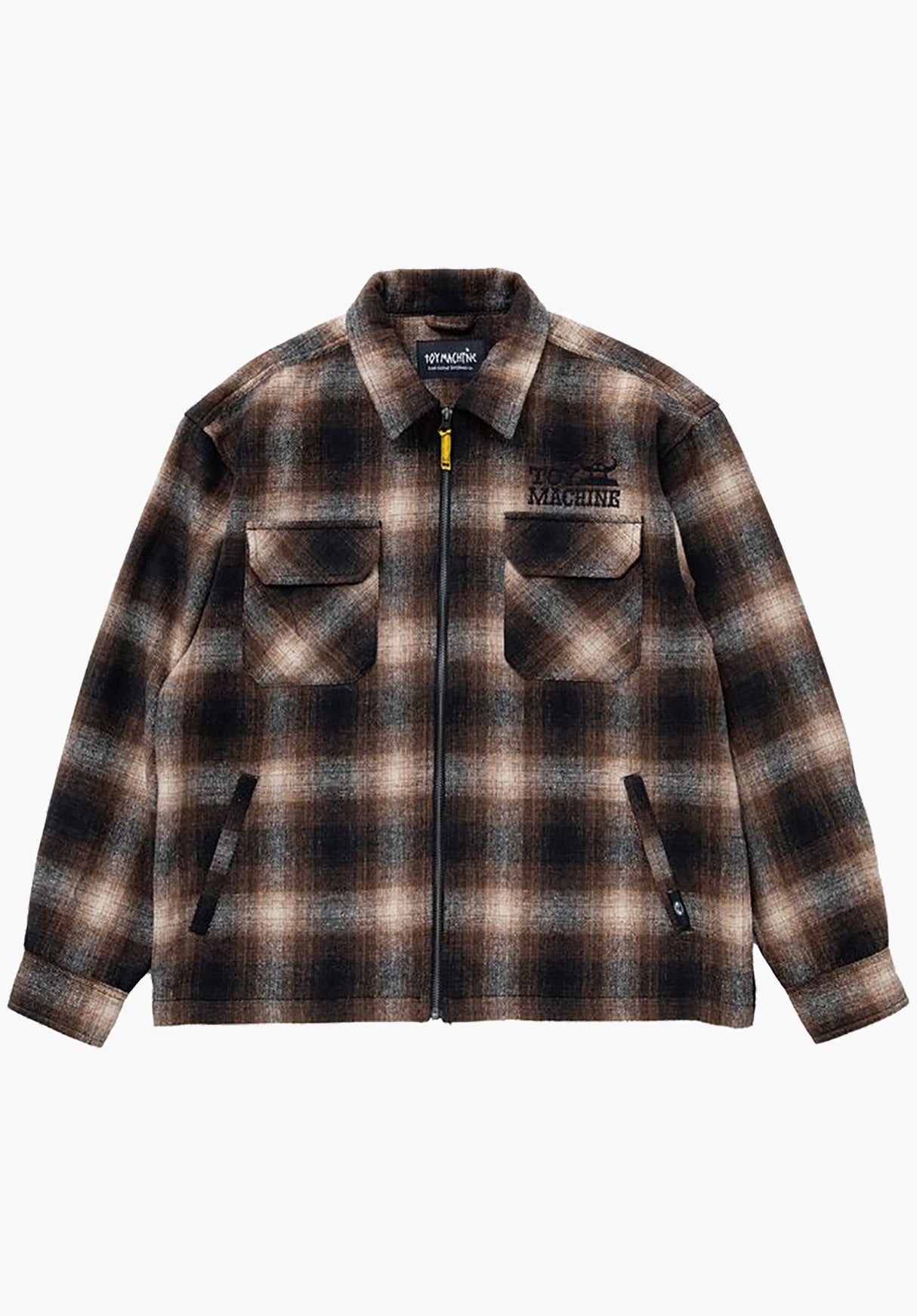 Sect Eye Patch Plaid Check Zip Shacket brown Closeup1