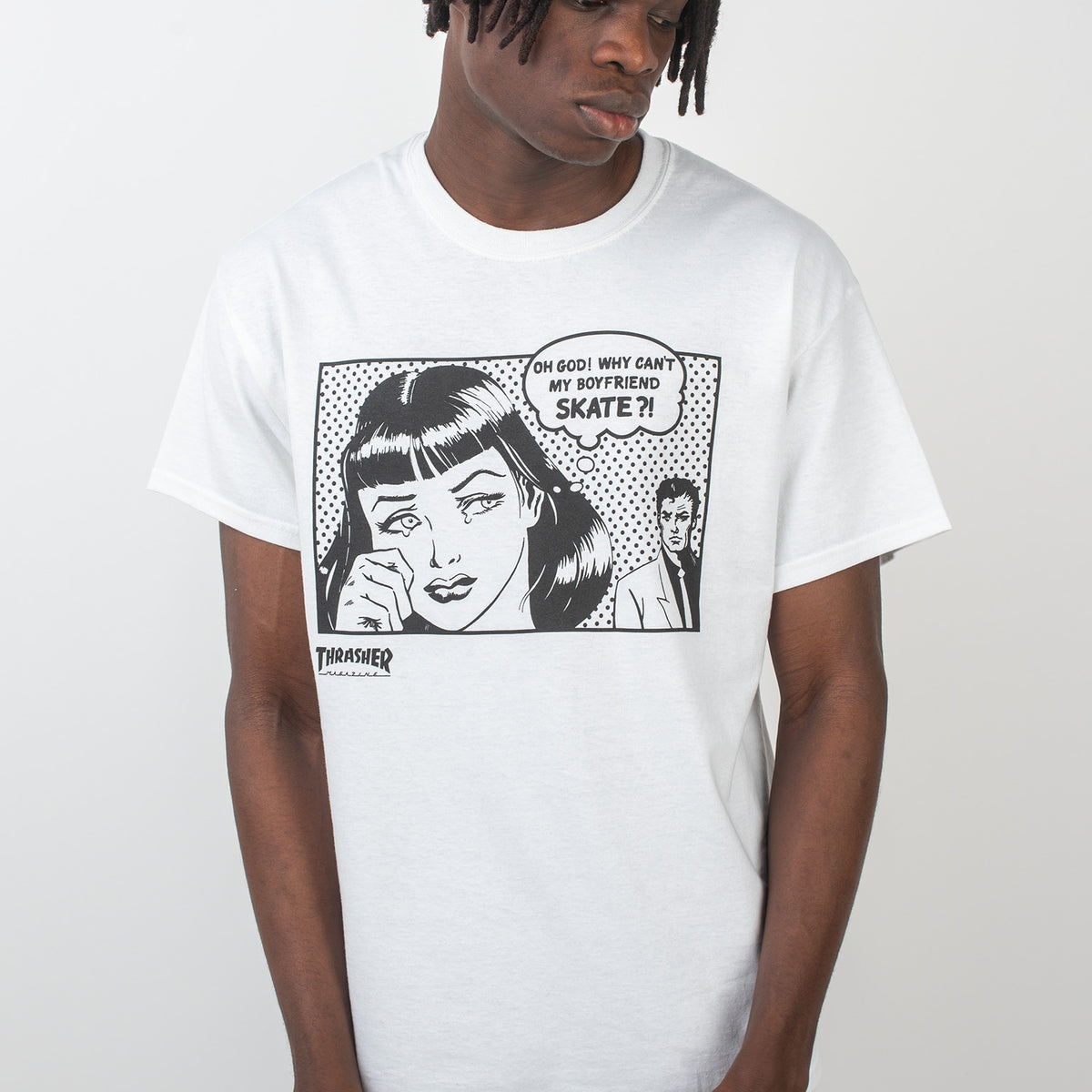 T-shirt Thrasher Magazine 'My Boyfriend Can't Skate' Manches Courtes Taille M Blanc 100% Coton - Occasion TBE