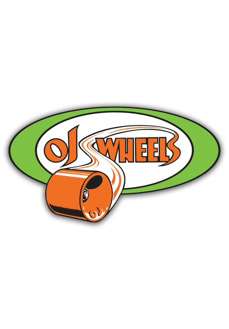 OJ Wheels Retro White Vinyl 5" x 2,7" Sticker Articoli vari green-orange – Vista frontale