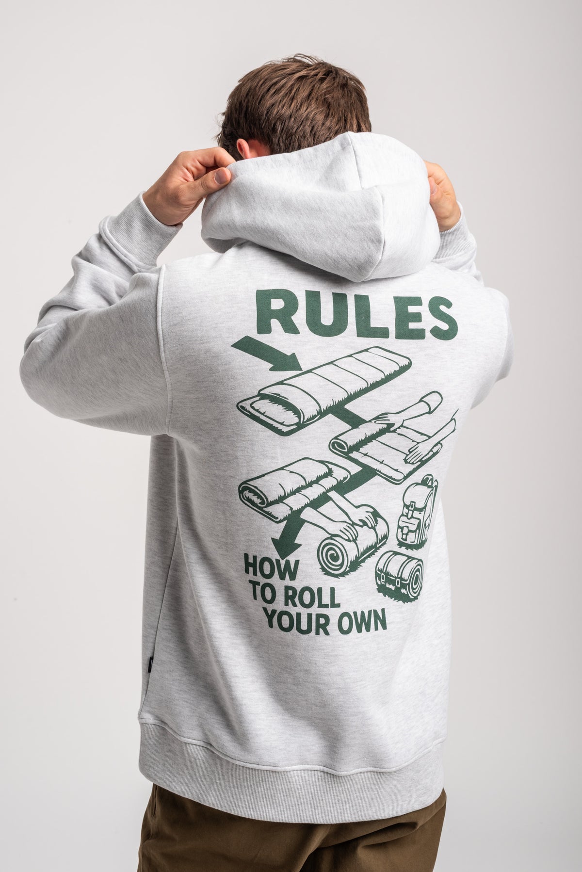 Rules Camping Bag Hoodie lightheathergrey – Back view