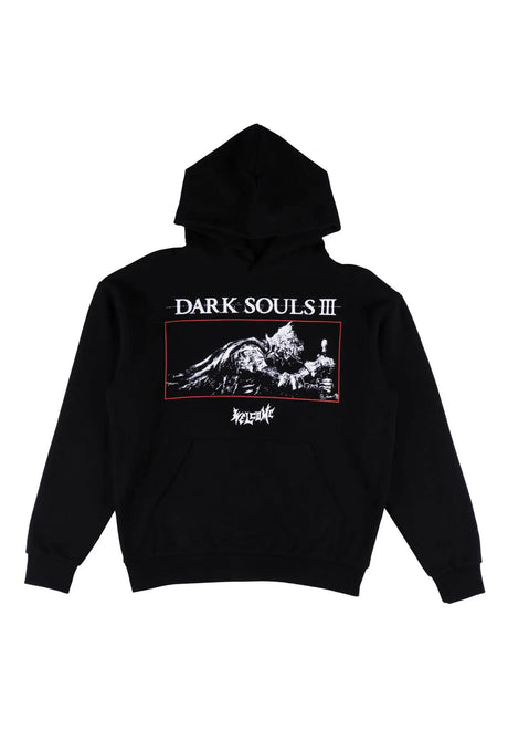 Welcome x Dark Souls Cinder Enzyme-washed Boxy Felpa con cappuccio black – Vista frontale