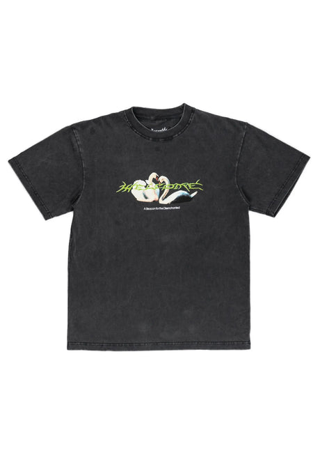 Welcome Lovebirds Boxy Printed Enzyme-washed T-Shirt black – Front view