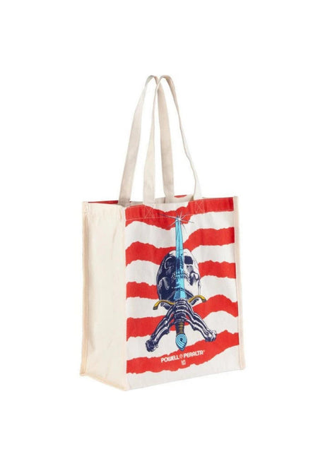 Powell-Peralta Shopping Bag Skull And Sword Canvas 12" x 14" Bolsa white-red – Vista trasera