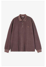 Carhartt WIP Waffle Rugby Shirt Polo Shirt palisander garment dyed – Front view