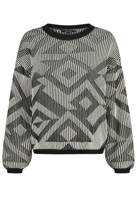 iriedaily Ribby Striksweater black-white – Set forfra
