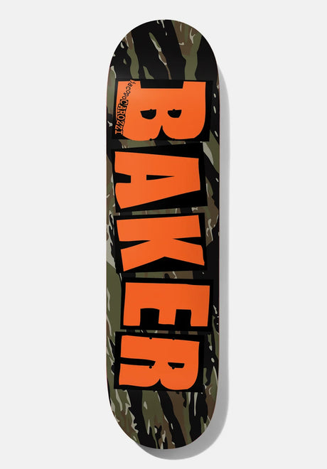 Baker Carozzi Brand Logo Tiger Stripe Twin Tail Planche green-orange – Vue de face