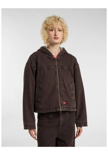 Dickies Miami Denim Hooded Felpa con cappuccio e zip darkbrown – Vista frontale
