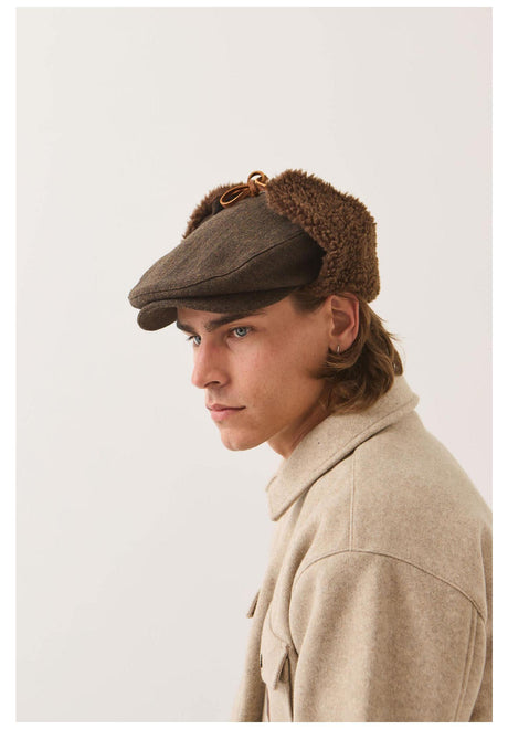Brixton Barrel Earflap Snap Cap Hoed brown-brown-tweed – Detailweergave 1