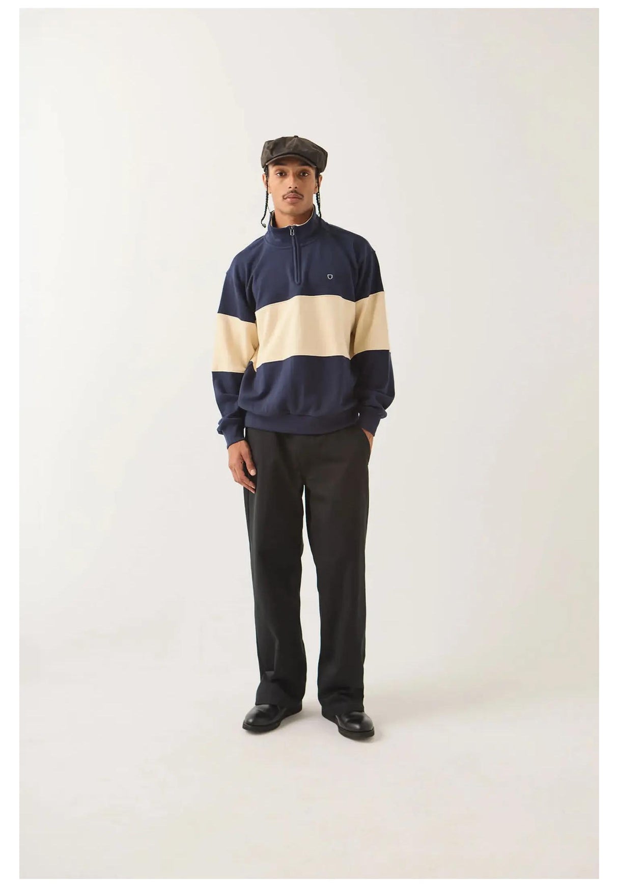 Brixton Danville Quarter Zip Fleece Sweatshirt navy-whitecap – Set bagfra