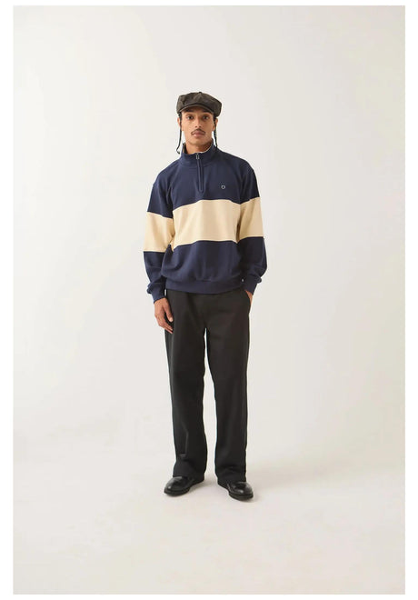 Brixton Danville Quarter Zip Fleece Sweatshirt navy-whitecap – Set bagfra