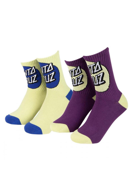 Santa-Cruz Youth Oversize Other Dot 2 Pack Socks greenglow-freshpurple – Front view