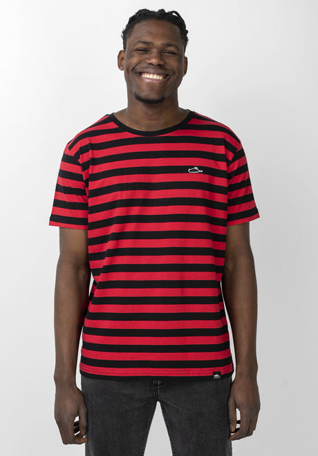 Atticus Frame Stripe T-Shirt black-red – View 1