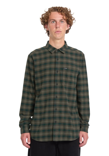 Volcom Caden Plaid Shirt-Longsleeve wintermoss – Front view
