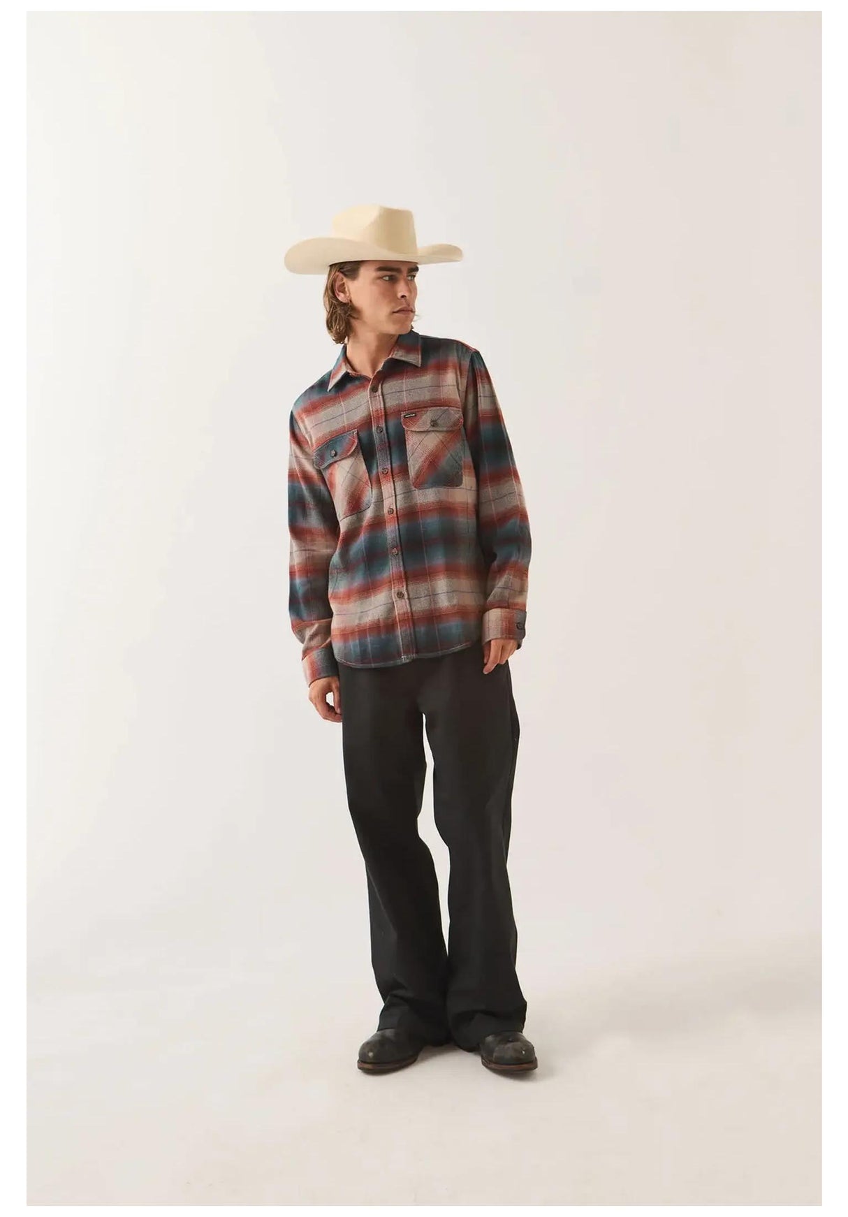 Brixton Bowery Flannel Shirt-Longsleeve multi-shadow – Back view