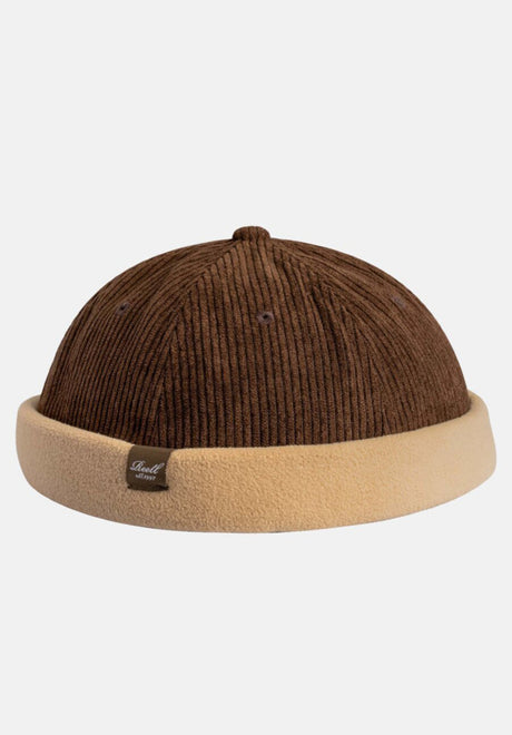 Reell Docker Cap Beanie darkbrown-cord-beige-fleece – Front view