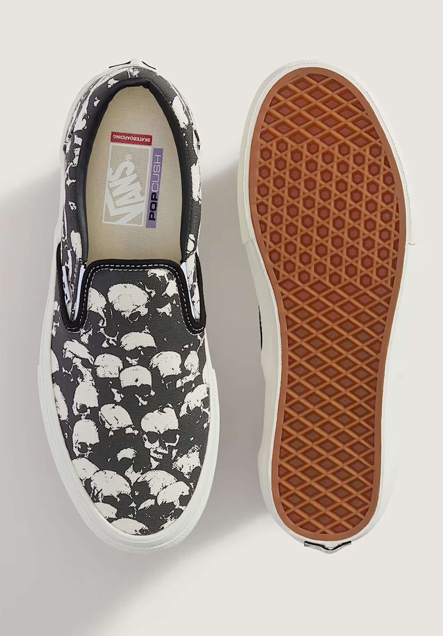 Skate Slip-On Vans Mens Shoes in skullpileblack-white-gum for men