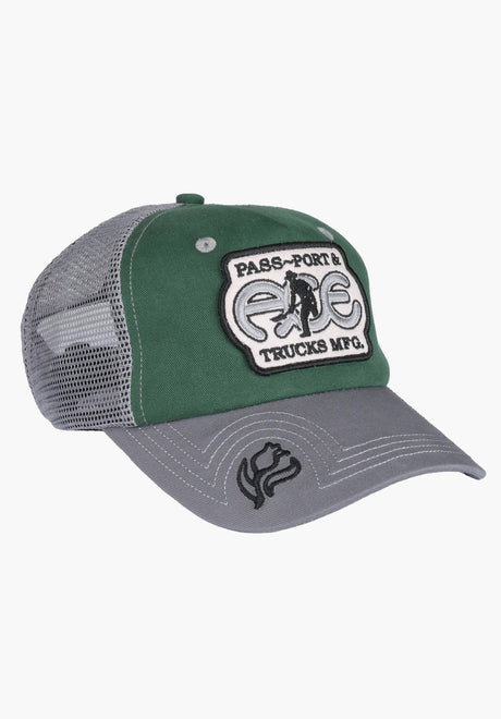 Passport Packers Trucker Strapback green-steel Vorderansicht