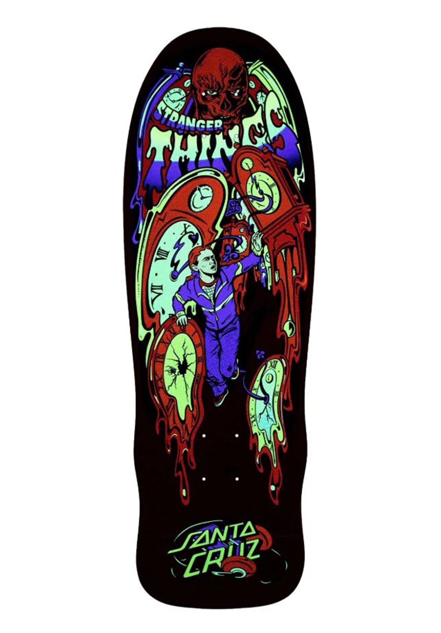 X Stranger Things Grabke Max Melting Clock Santa-Cruz Deck in glow