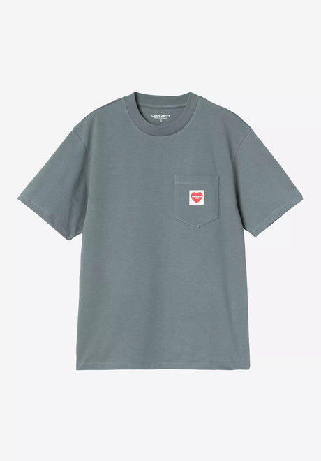 Carhartt WIP W' Pocket Heart T-shirt cozyblue-red – Vista frontale