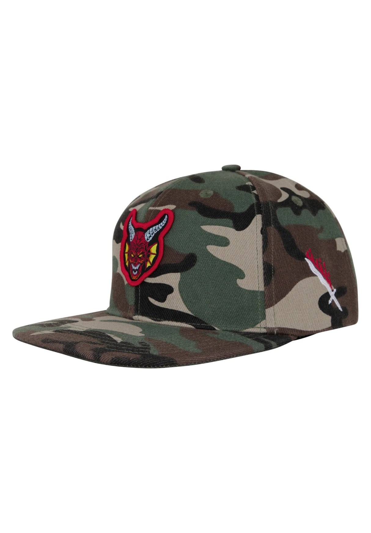 X Stranger Things Hellfire Club Snapback Structure camo Vorderansicht