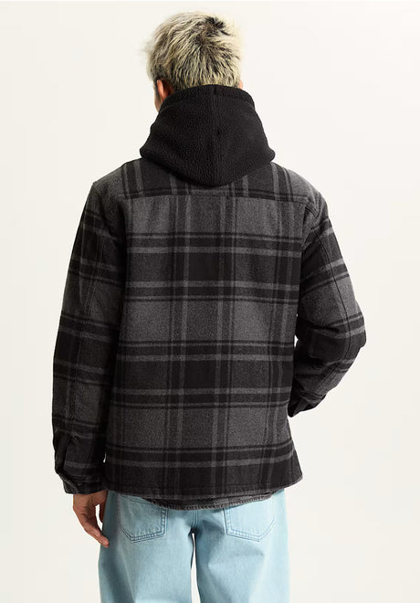 Piedmont Hooded Plaid Shacket black-asphaltheather Rueckenansicht