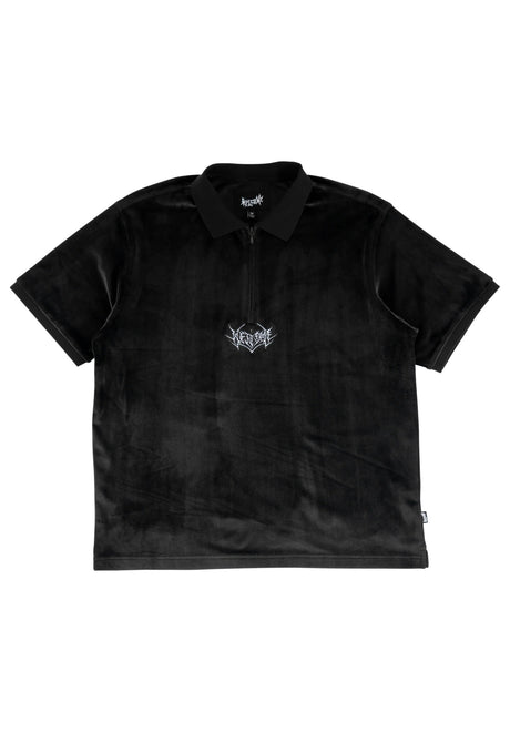 Grain Embroidered Velour Zip black Vorderansicht