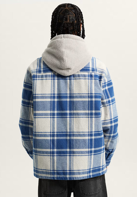 Piedmont Hooded Plaid Shacket oatmealheather-truenavy Rueckenansicht
