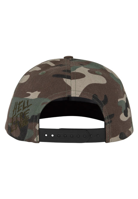X Stranger Things Hellfire Club Snapback Structure camo Closeup2