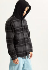 Piedmont Hooded Plaid Shacket black-asphaltheather Closeup1