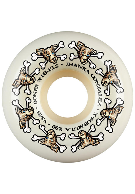 Bones Wheels X-Formula 99A Jhanka Vato Dog V5 Sidecut Rueda offwhite – Vista frontal