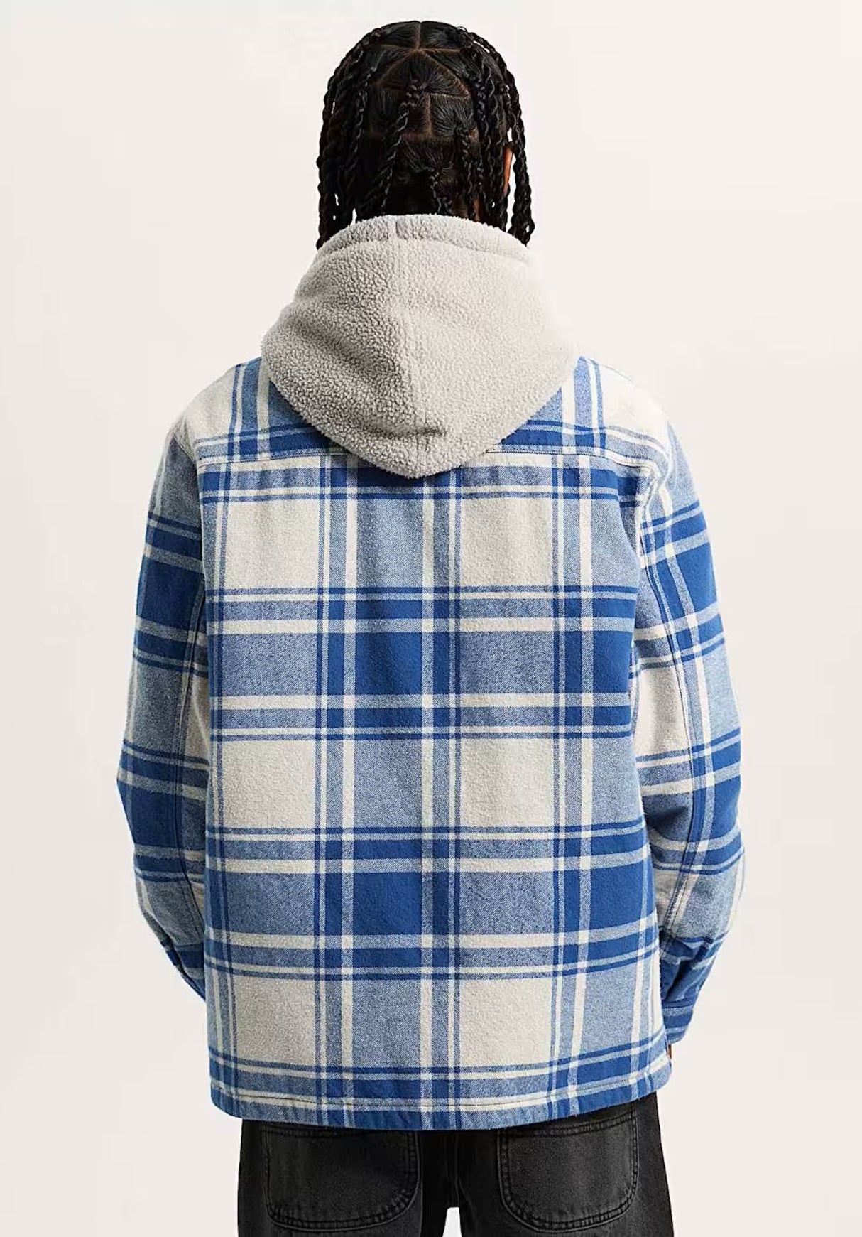 Piedmont Hooded Plaid Shacket oatmealheather-truenavy Rueckenansicht
