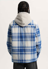Piedmont Hooded Plaid Shacket oatmealheather-truenavy Rueckenansicht