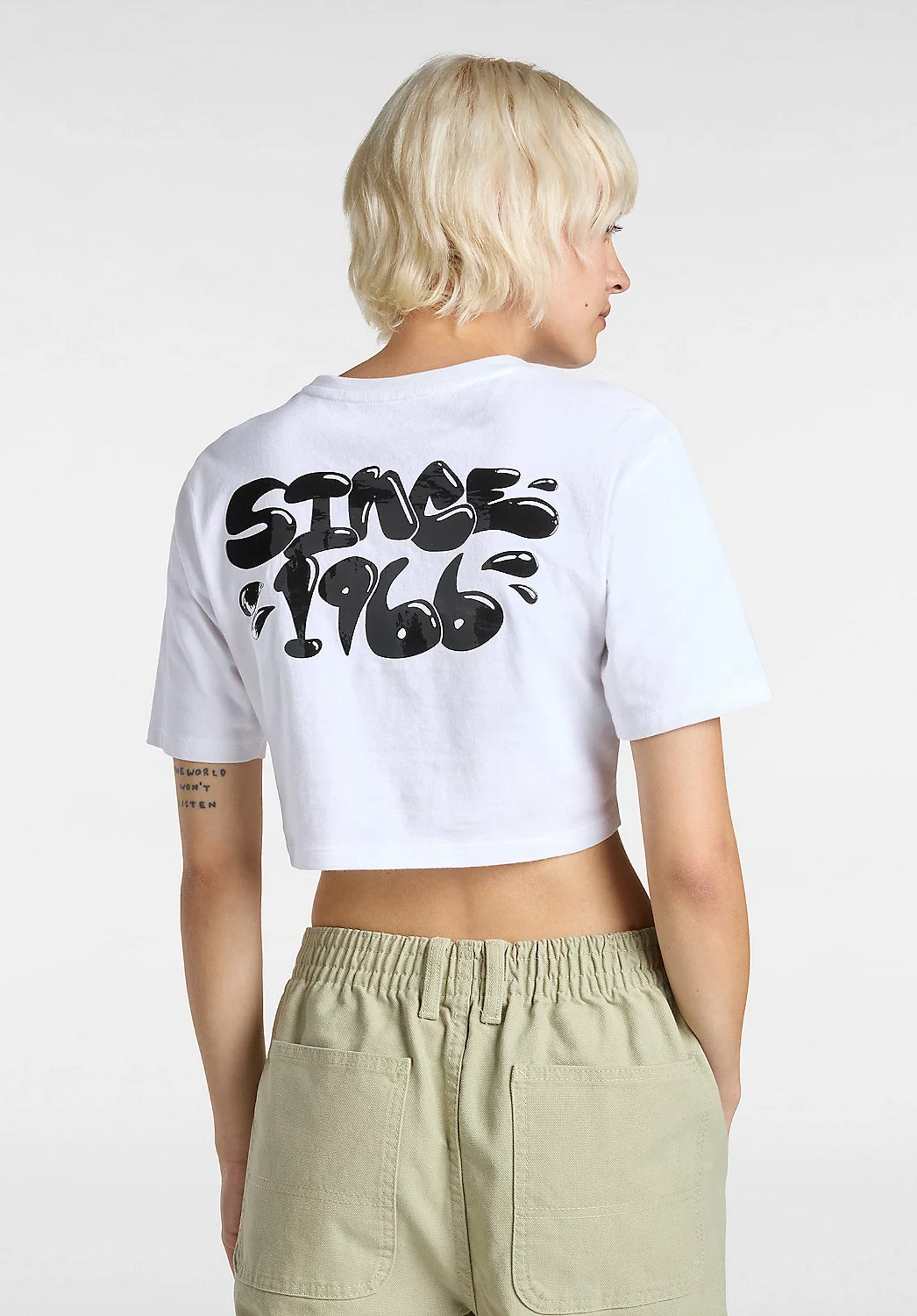 Busted Type Crew Crop II Vans T-Shirt in white for women – TITUS