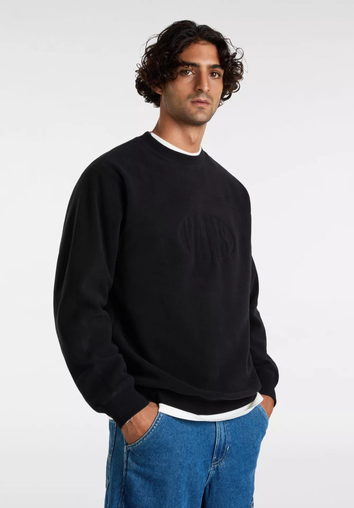 Carlo Lar Fleece Loose Crew black Vorderansicht