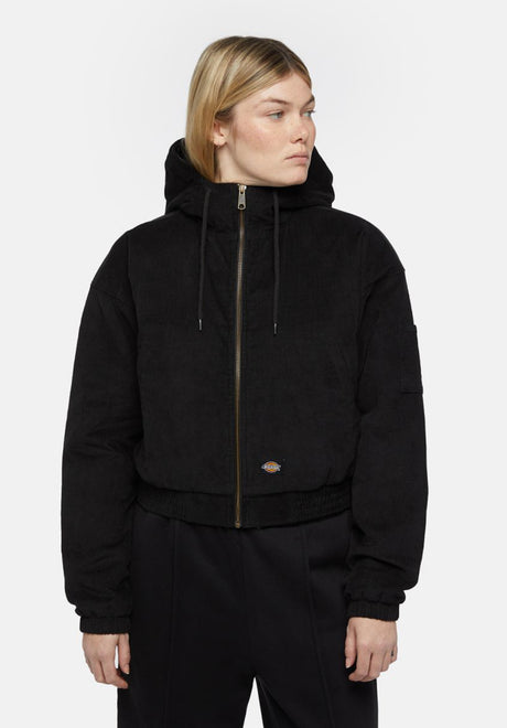 Corduroy Hooded Jacket black Vorderansicht