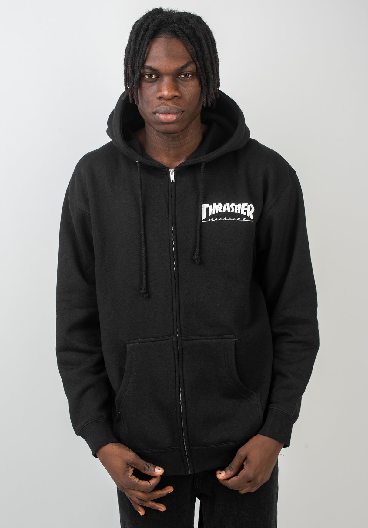 Magazine Logo Thrasher Zip-Hoodie in black for men – TITUS
