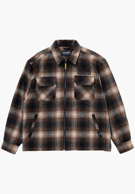 Sect Eye Patch Plaid Check Zip Shacket brown Closeup1