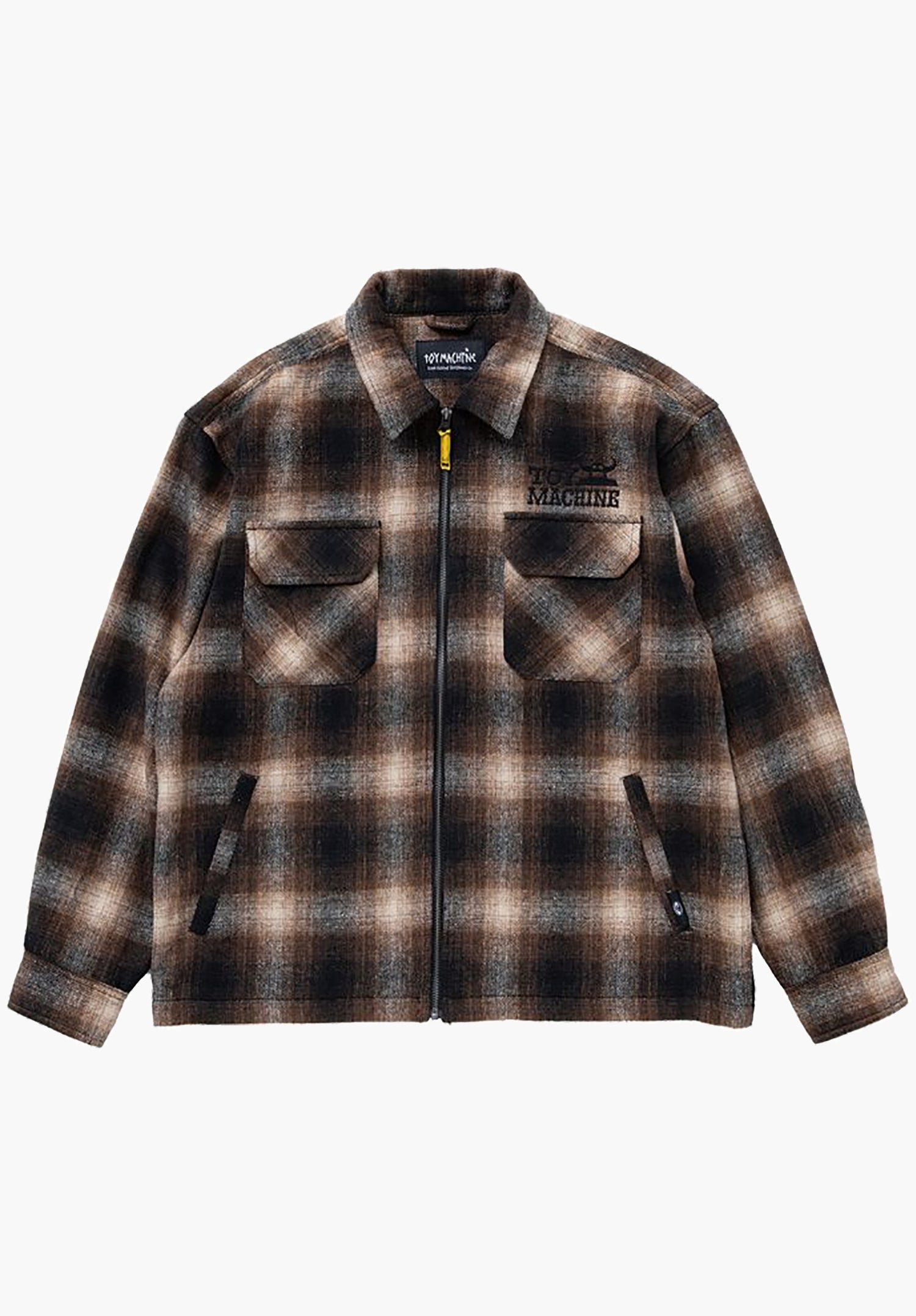 Sect Eye Patch Plaid Check Zip Shacket brown Closeup1 Zoom Image