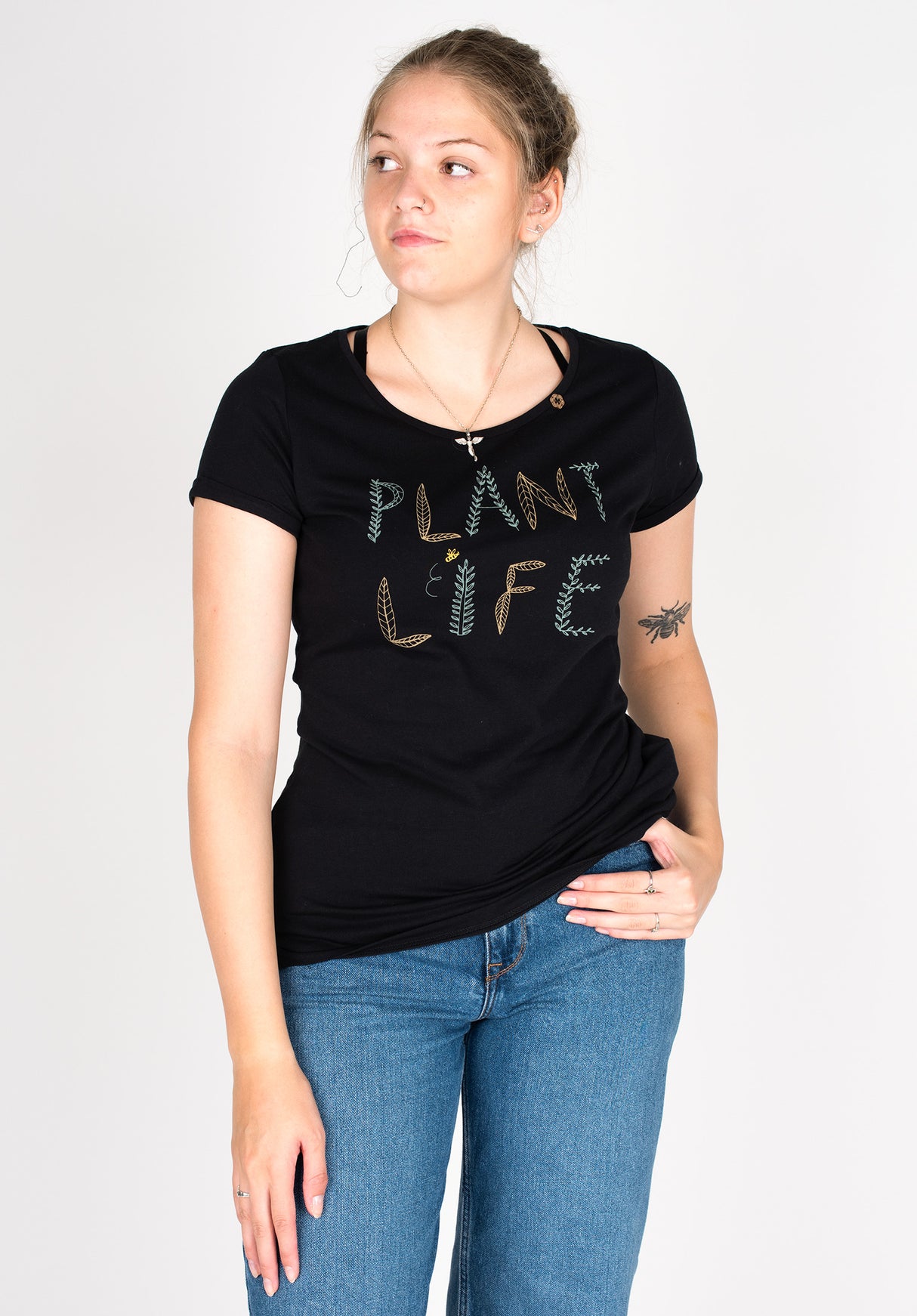 Florah Print Organic Gots Ragwear T-Shirt in black 323 for Women – TITUS