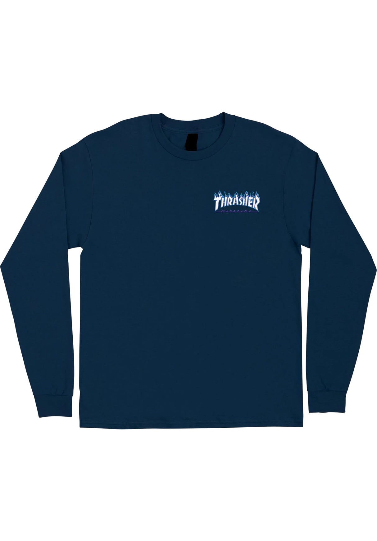 Thrasher Flame Dot L/S navy Close-Up1