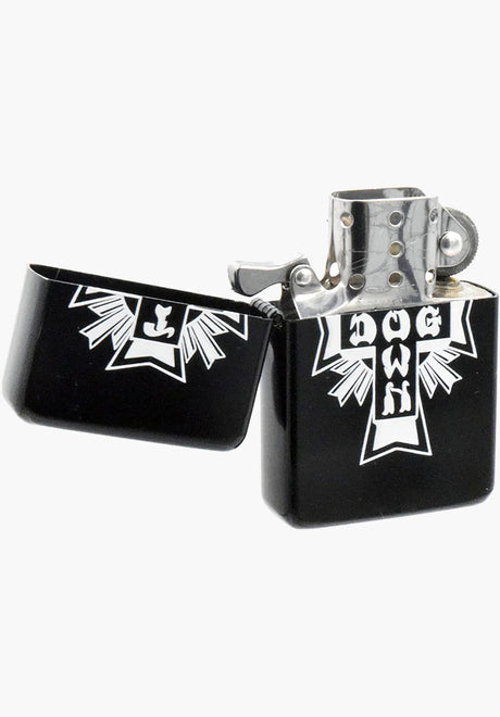 Cross Logo Flip Top Metal Lighter black-white Rückenansicht
