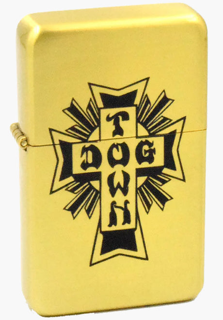 Cross Logo Flip Top Metal Lighter gold-black Vorderansicht